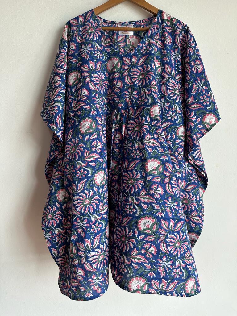High- quality and affordable pure Cotton Medium Kaftan in Blue and Light Pink for women, buy now in Singapore