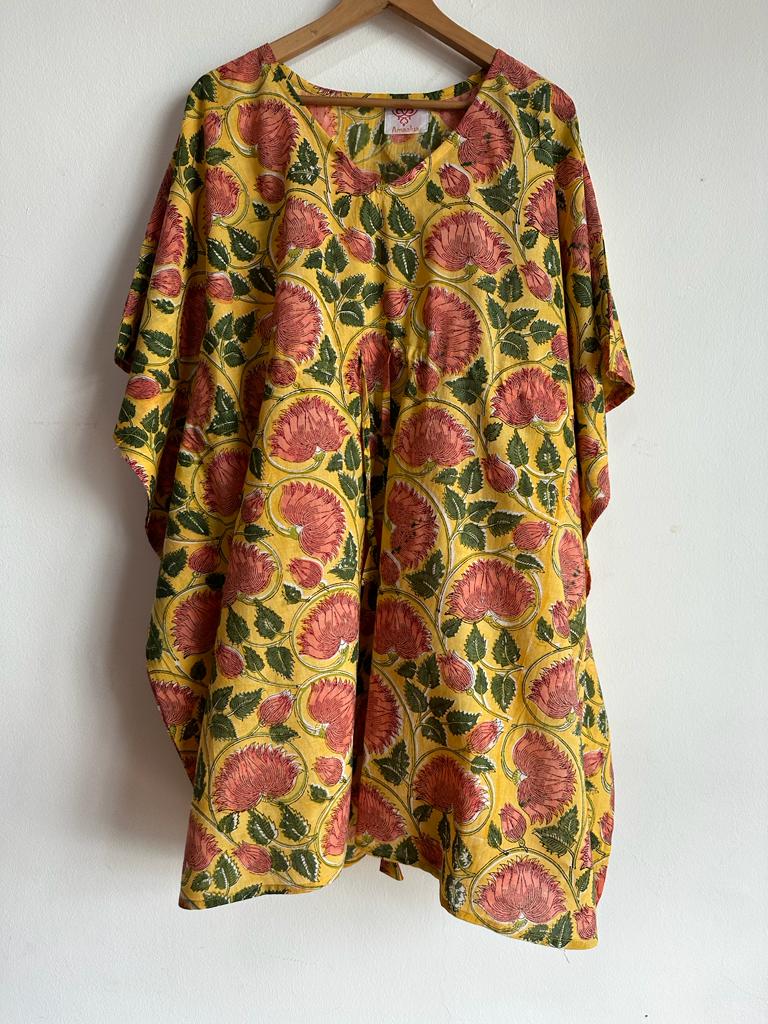 High- quality and affordable pure Cotton Long Kaftan in Mustard and Yellow for women, buy now in Singapore