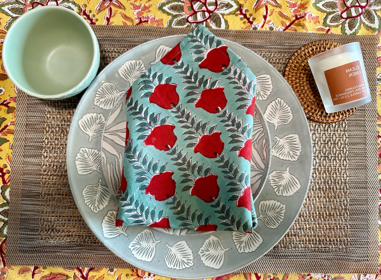 High- quality and affordable pure Cotton Table Napkins in Blue and Red for women, buy now in Singapore