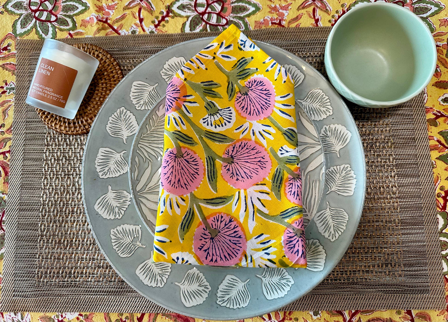 High- quality and affordable pure Cotton Table Napkins in Yellow and Light Pink for women, buy now in Singapore