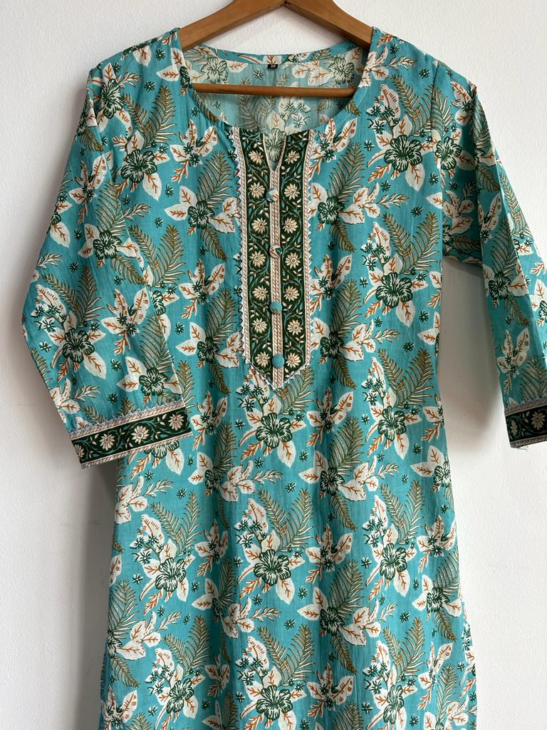 Indian Traditional Ethnic Wear pure Cotton Stitched Suits in Light Blue and Brown for women, shop now in Singapore