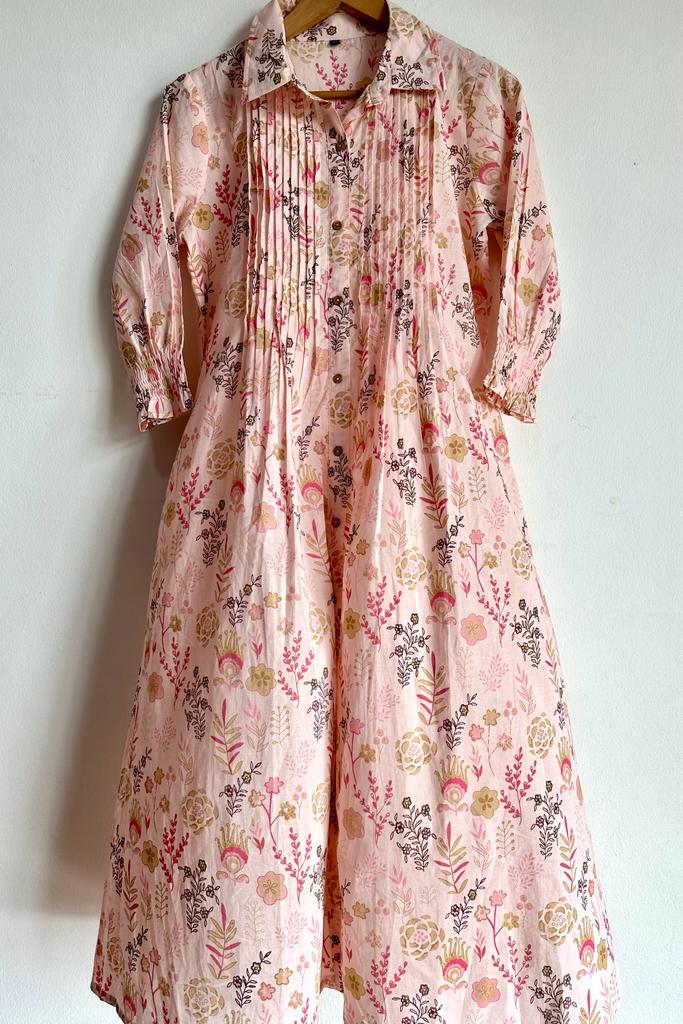 Handmade and affordable pure Cotton Maxi Dress in Light Pink and Blue for women, buy now in Singapore