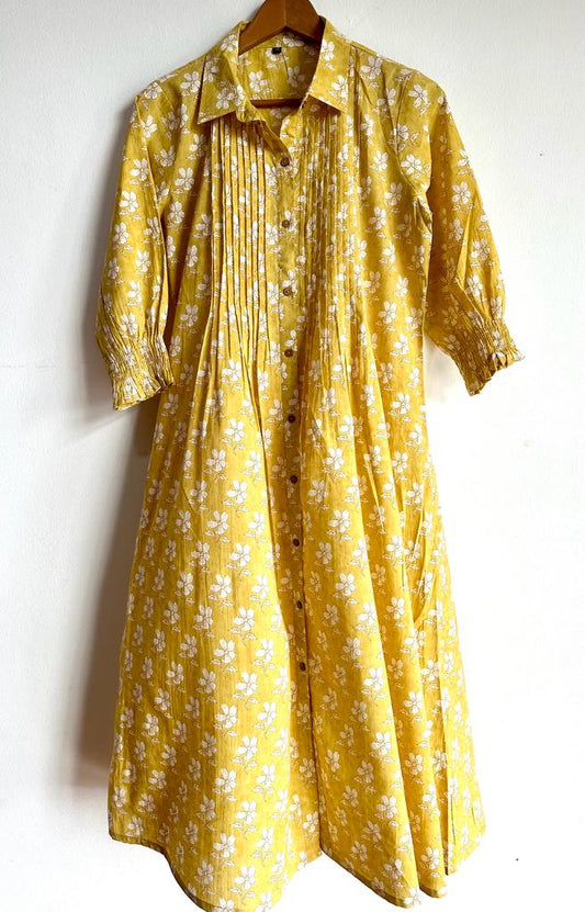 Handmade and affordable pure Cotton Maxi Dress in Yellow and White for women, buy now in Singapore