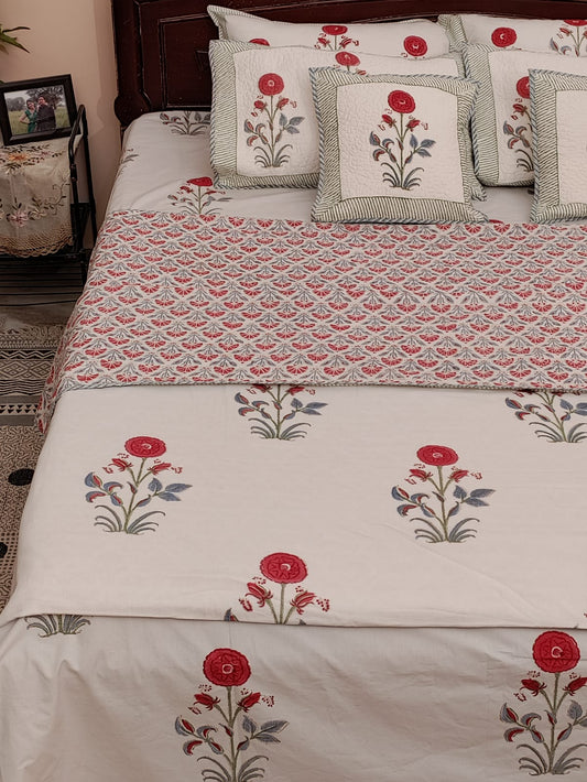  pure Cotton Bed Sheet in Red and Grey for women, buy now in Singapore
