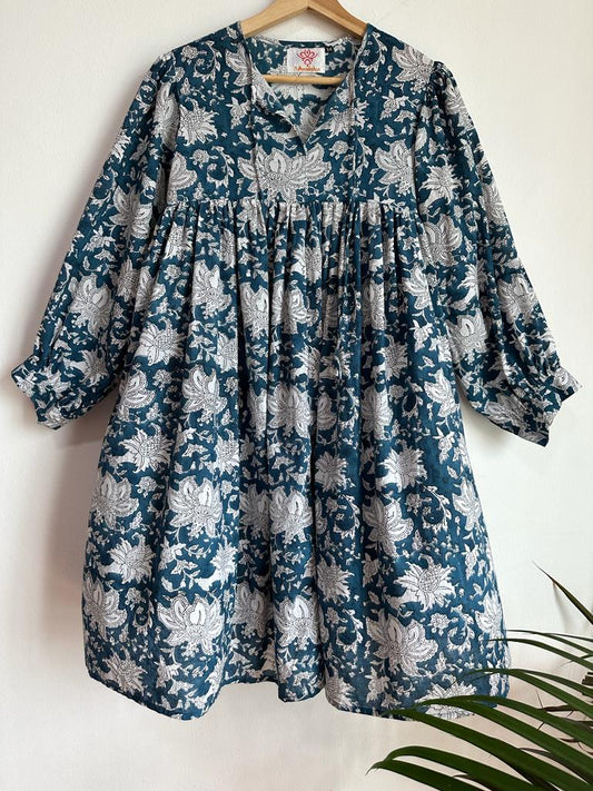 Handmade and affordable pure Cotton Dress in Blue and Black for women, buy now in Singapore