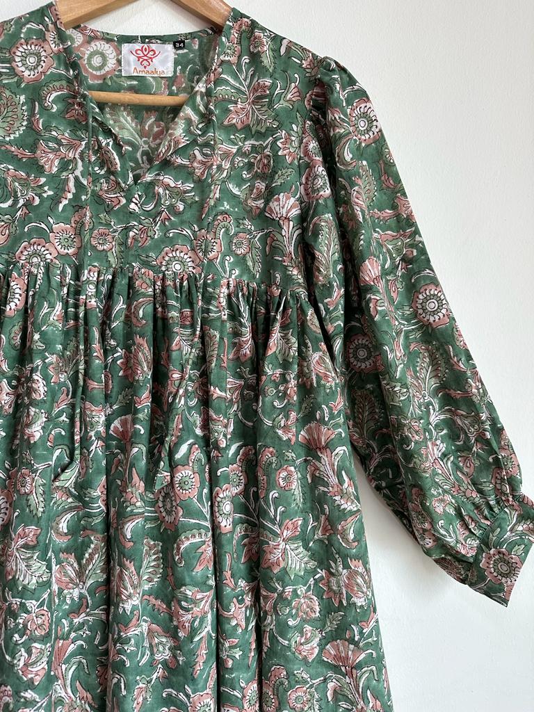 High-quality and comfortable Pure Cotton Dress in Green and Light Green for women, buy now in Singapore