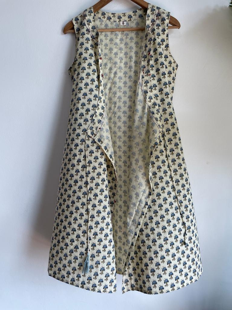high quality block printed wrap around dress in off white  and grey for women, Buy now in Singapore
