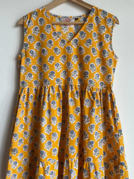 handmade and affordable high quality cotton sleeveless yellow maxi dress for women , buy now in singapore