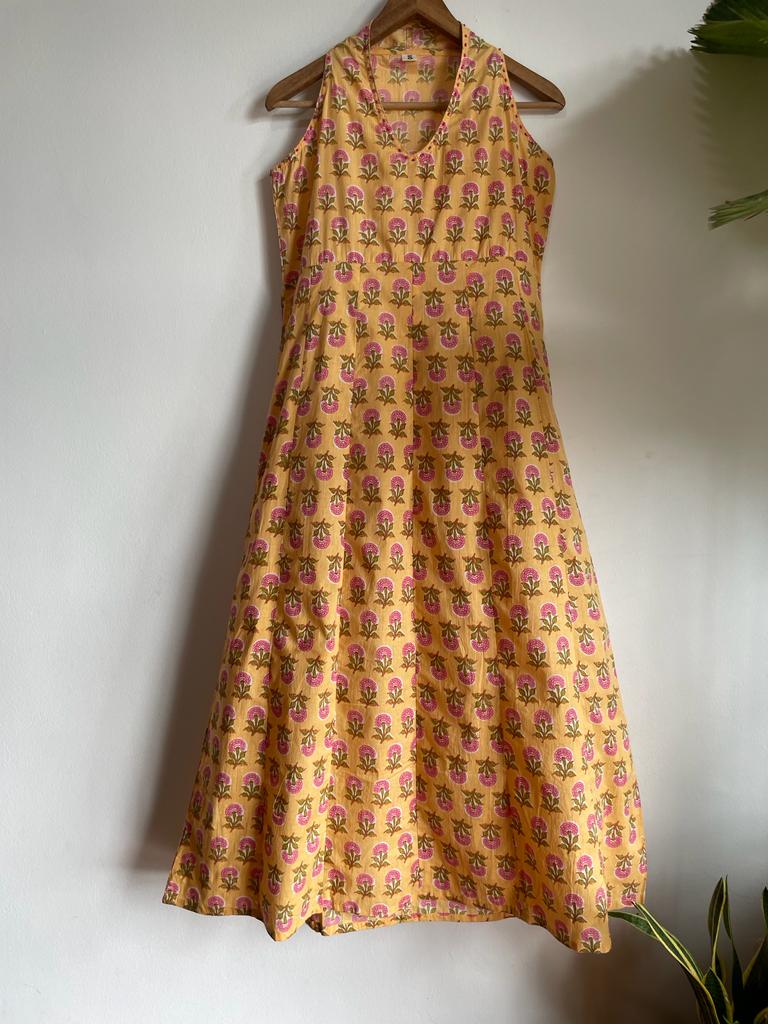 handmade and comfortable yellow sleeveless maxi dress for women, shop now in Singapore