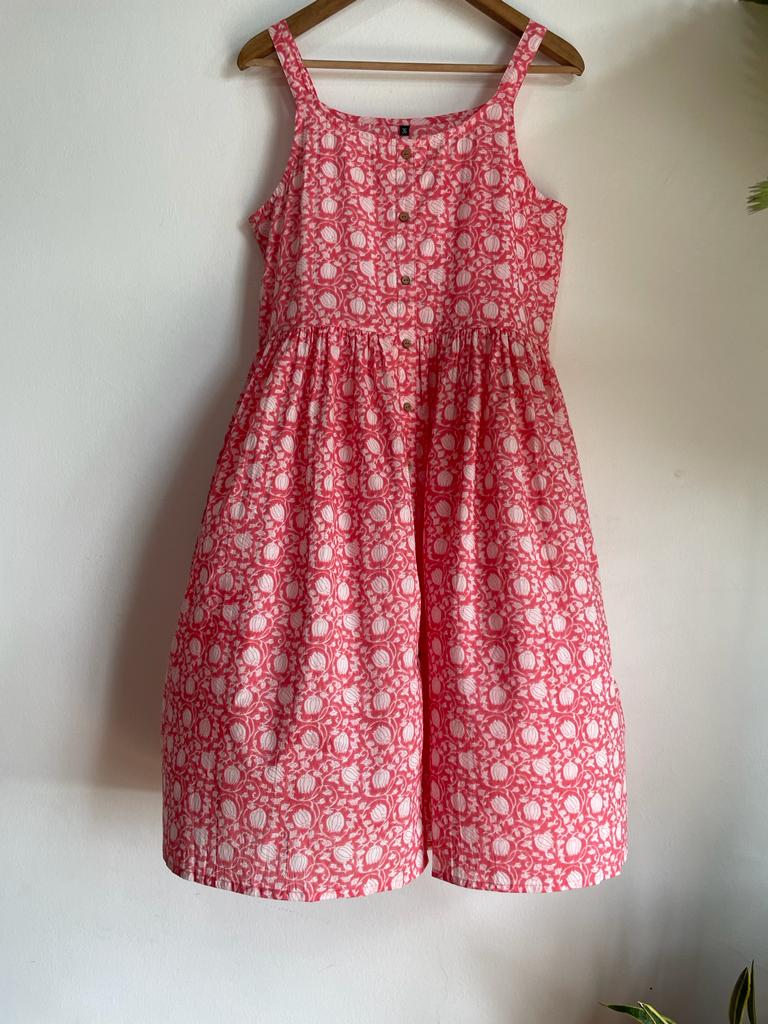 handmade and affordable pink and white floral pure cotton dress for women, shop now in Singapore