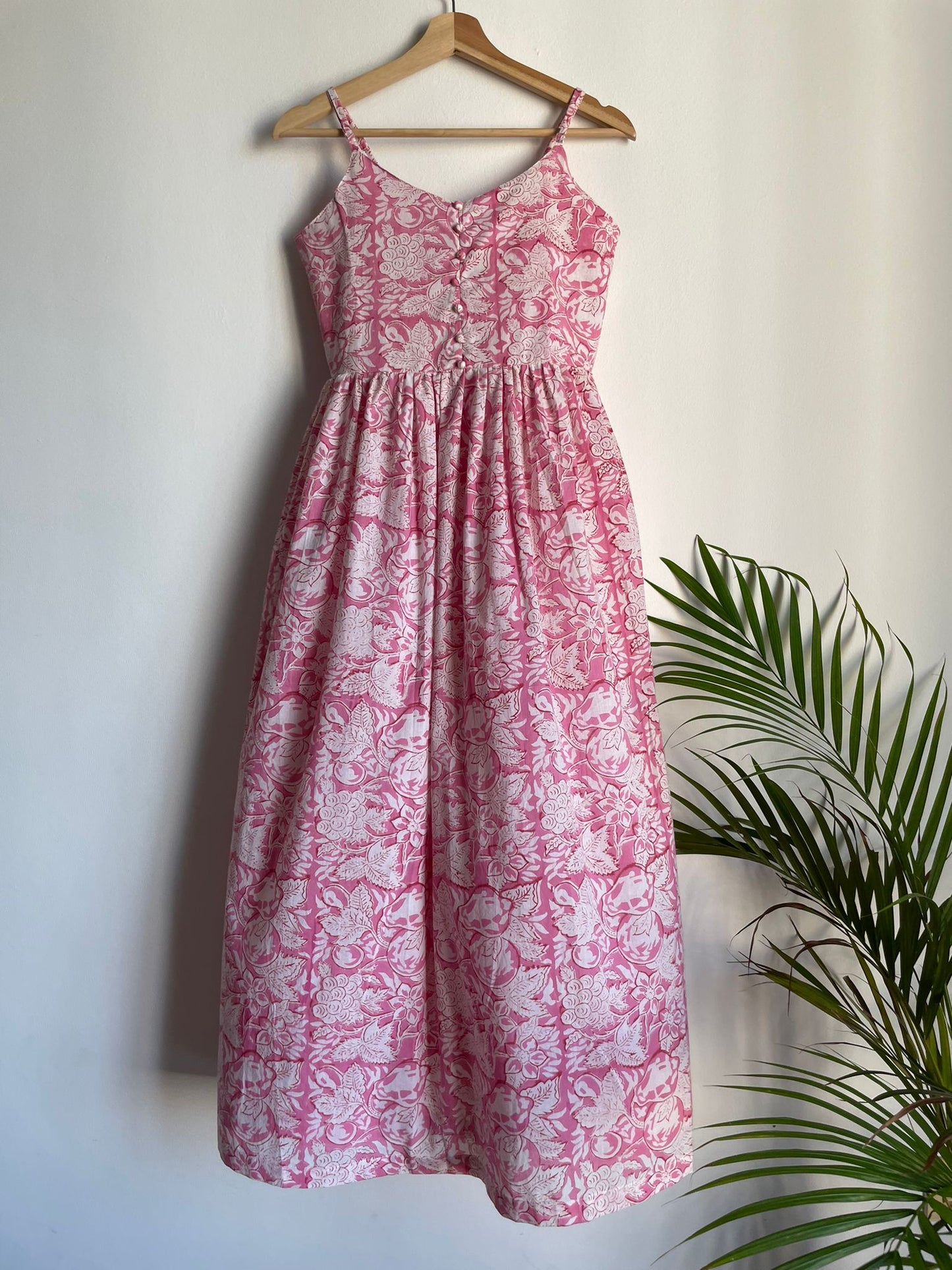 Pink floral dress for women, handmade in India