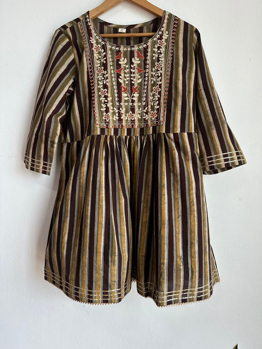 Handmade and affordable pure Cotton Dress in Brown and Grey for women, buy now in Singapore