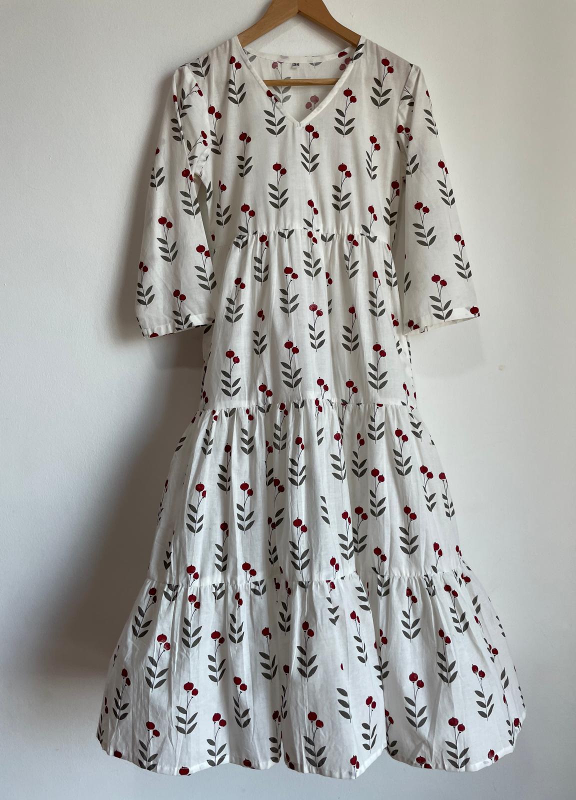 Long white maxi dress for woman in Singapore. Handmade and affordable. Blockprinted