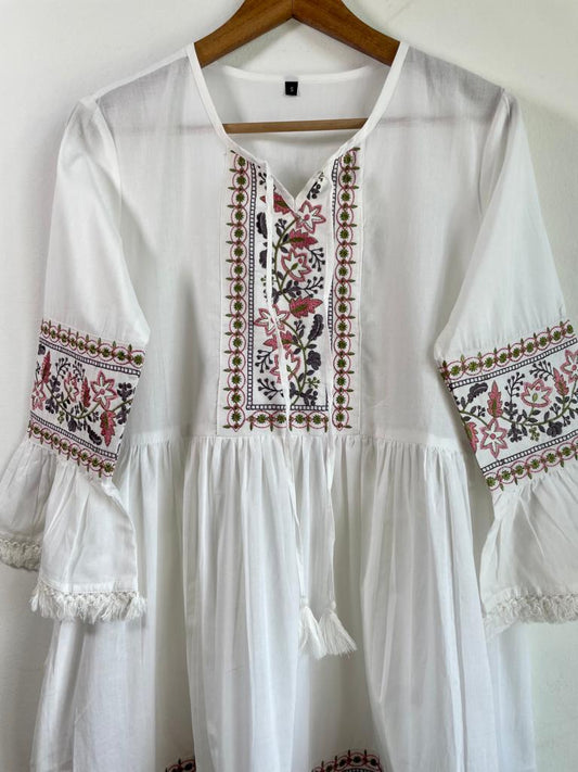 Handmade and comfortable pure cotton women's dress in white, shop now in Singapore