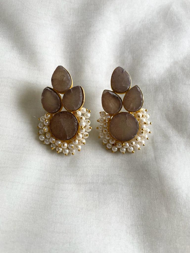 High quality inidan festive wear brown and white pearl earring for women
