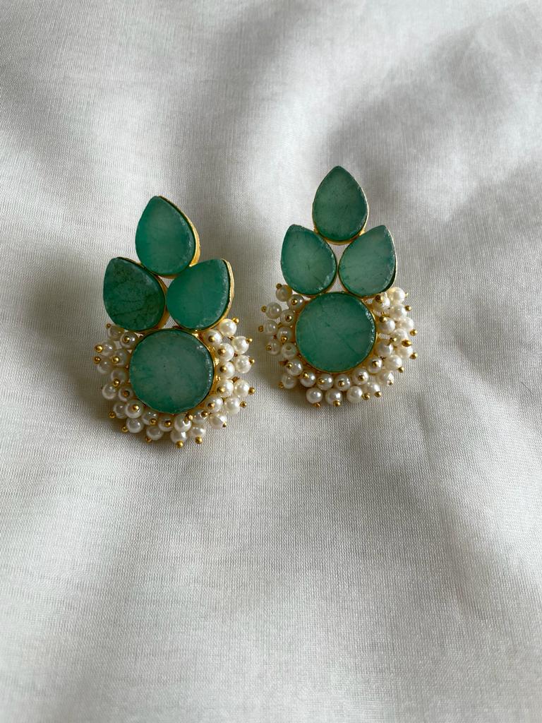 Green oval and round handmade earrings for women in Singapore