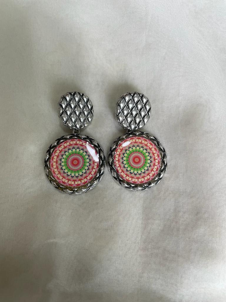 handmade and affordable earrings for women in round pink with geometric shapes, shop now in Singapore
