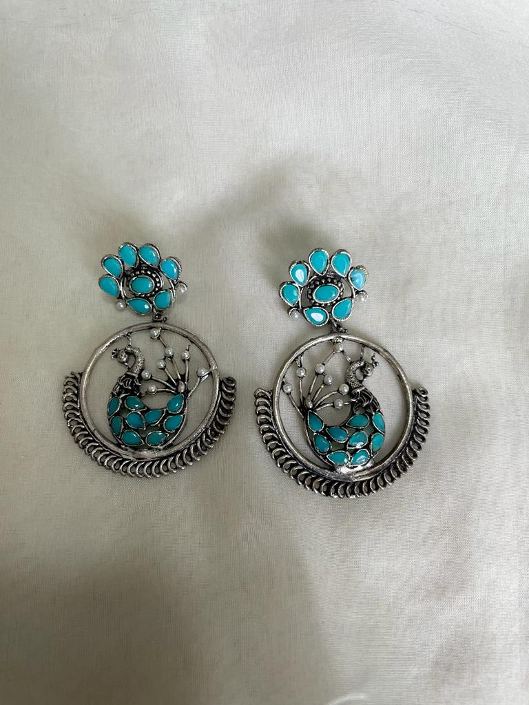 Blue peacock earrings for women in Singapore, shop now 