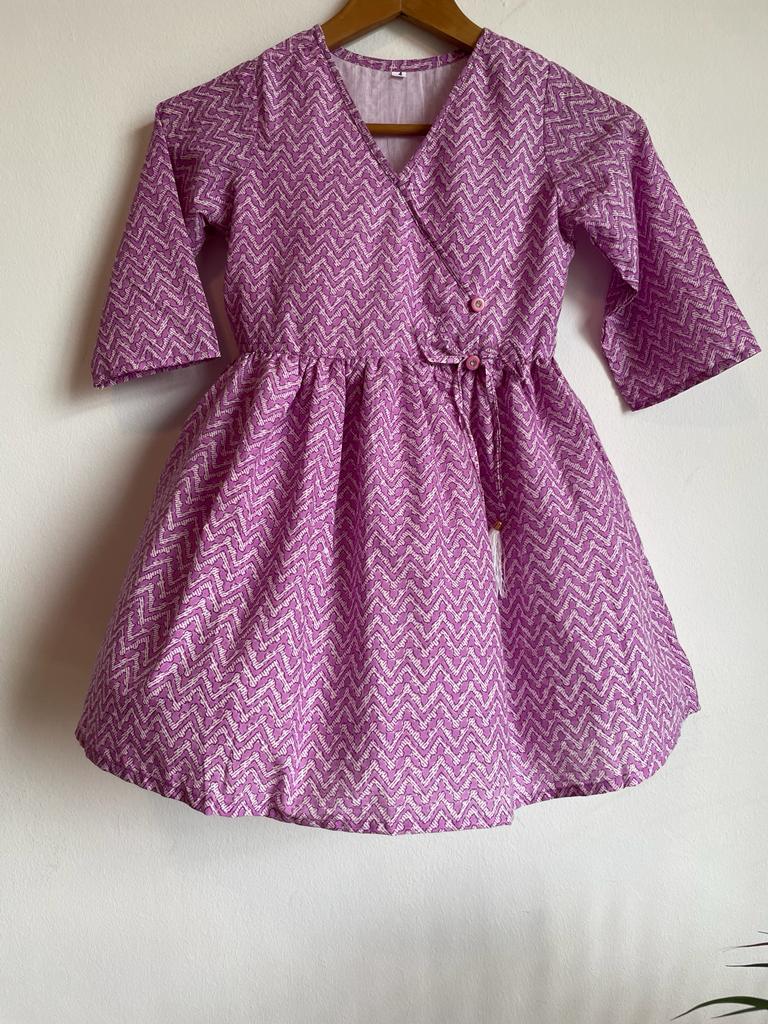 Indian traditional festive Ethnic pure Cotton Kidswear in Purple and White dress for girls, buy now in Singapore
