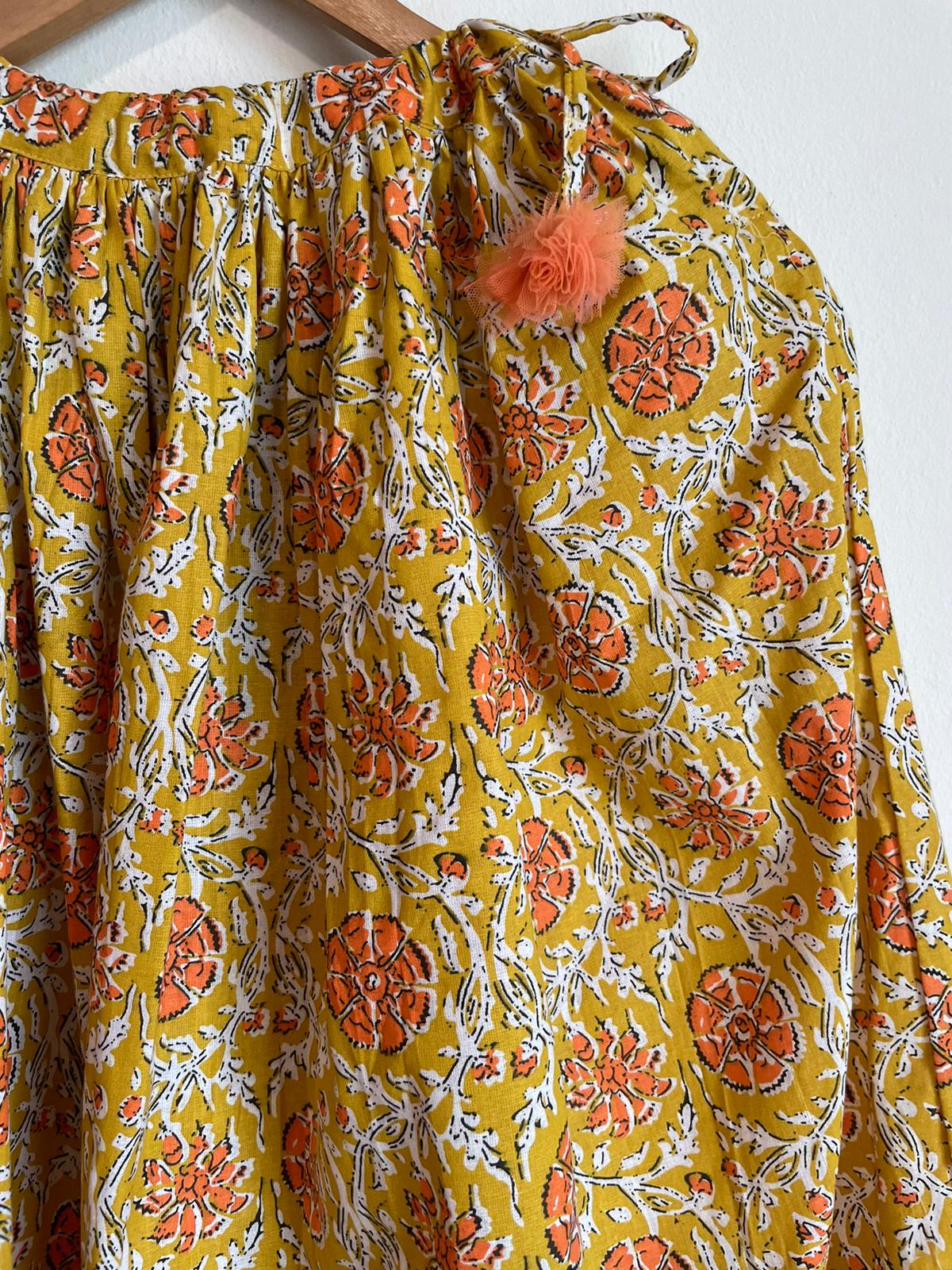 high quality cotton block printed with hand on a dress for girls