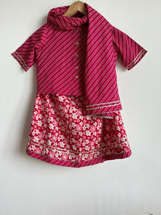 Indian traditional festive Ethnic pure Cotton Kidswear in Red and White for Girls , buy now in Singapore