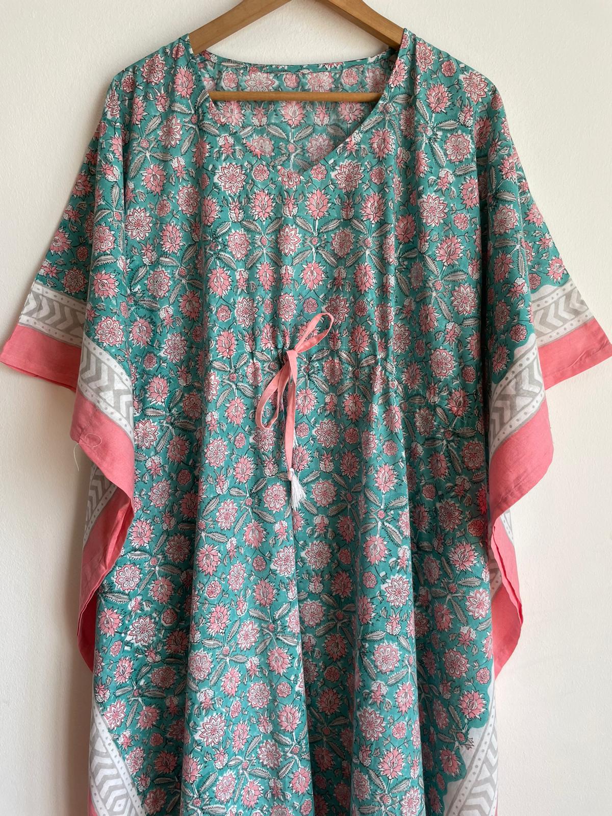 Cozy, Casual and Comfortable Long cotton Green Kaftan for women, Shop now in Singapore