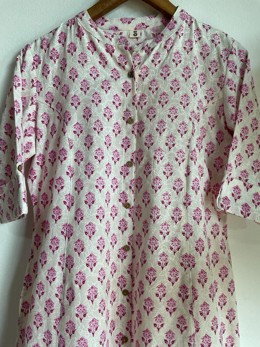 handmade and pure cotton Pink and white festive kurta for women, shop now in Singapore