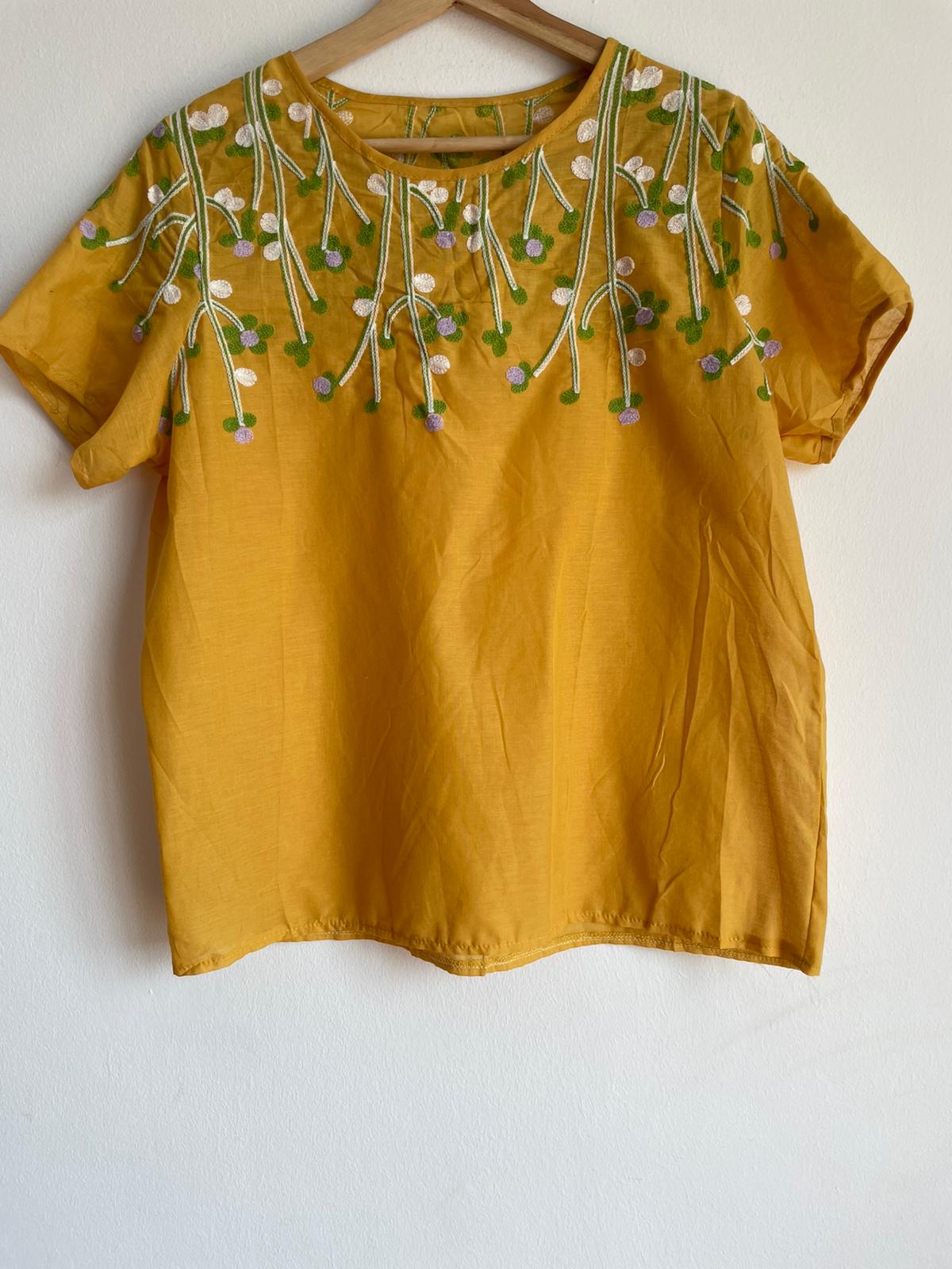 Yellow pure cotton transparent pink top for women