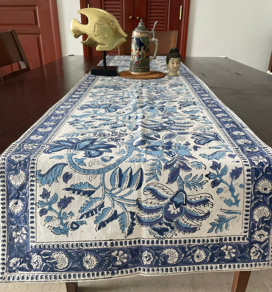 High quality and affordable cotton runner in blue for dining tables, buy now in singapore