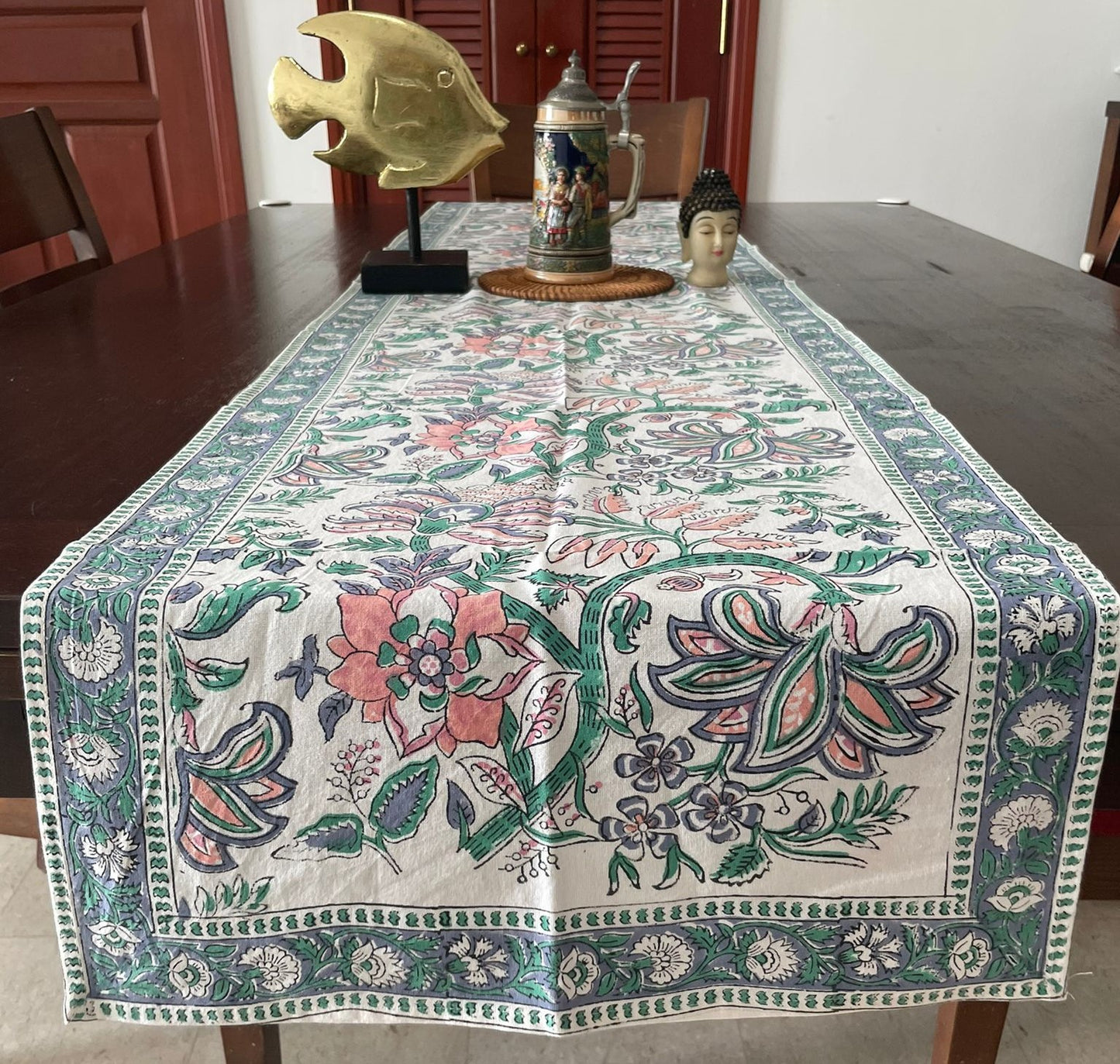 Cotton green runner for dining and coffee tables, shop now in singapore