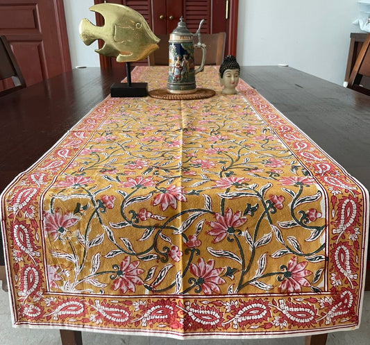 High quality cotton runner in yellow and pink for dining and coffee tables, shop now in singapore