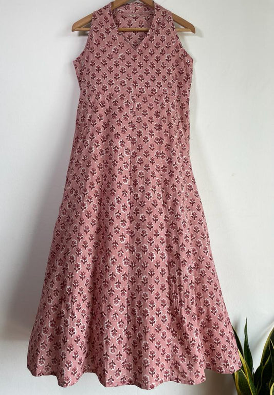 handmade and affordable pure cotton pink sleeveless dress for women, shop now in Singapore