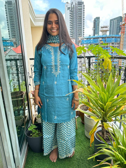 Indian Traditional Ethnic Wear pure Cotton Stitched Suits in Blue and Random  for women, buy now in Singapore