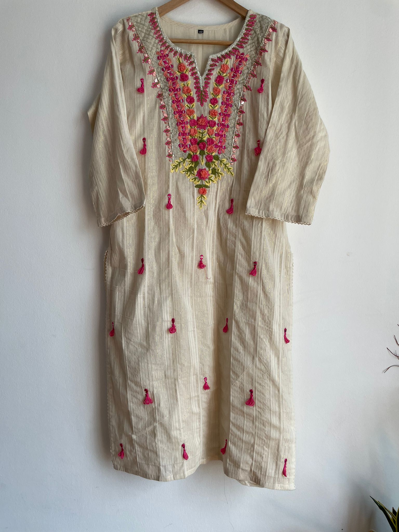 Indian Traditional Ethnic Wear pure Cotton Stitched Suits in Off-White and Light Pink for women, buy now in Singapore