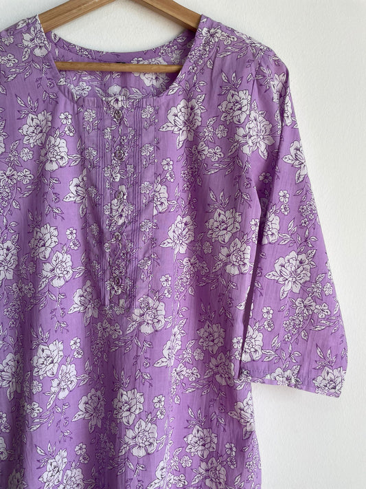  Pure Cotton Stitched Suits in Light Purple and White for women, buy now in Singapore