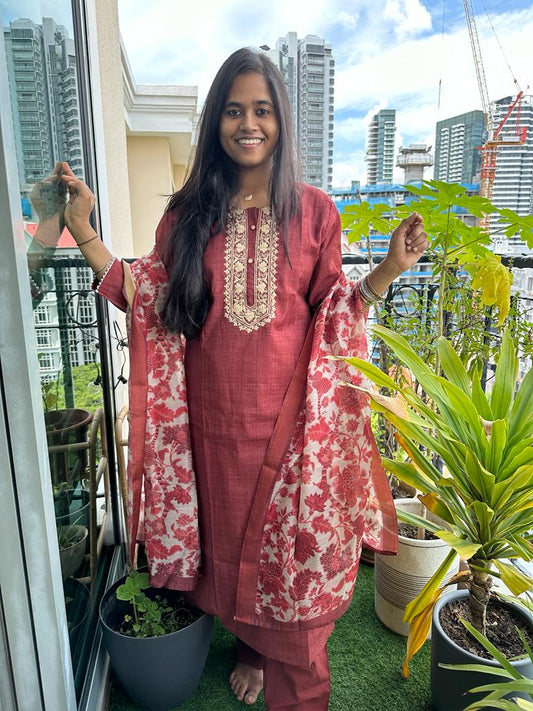 high quality affordable and sustainable chanderi silk suit from india for ethnic wear for women, Shop now in Singapore