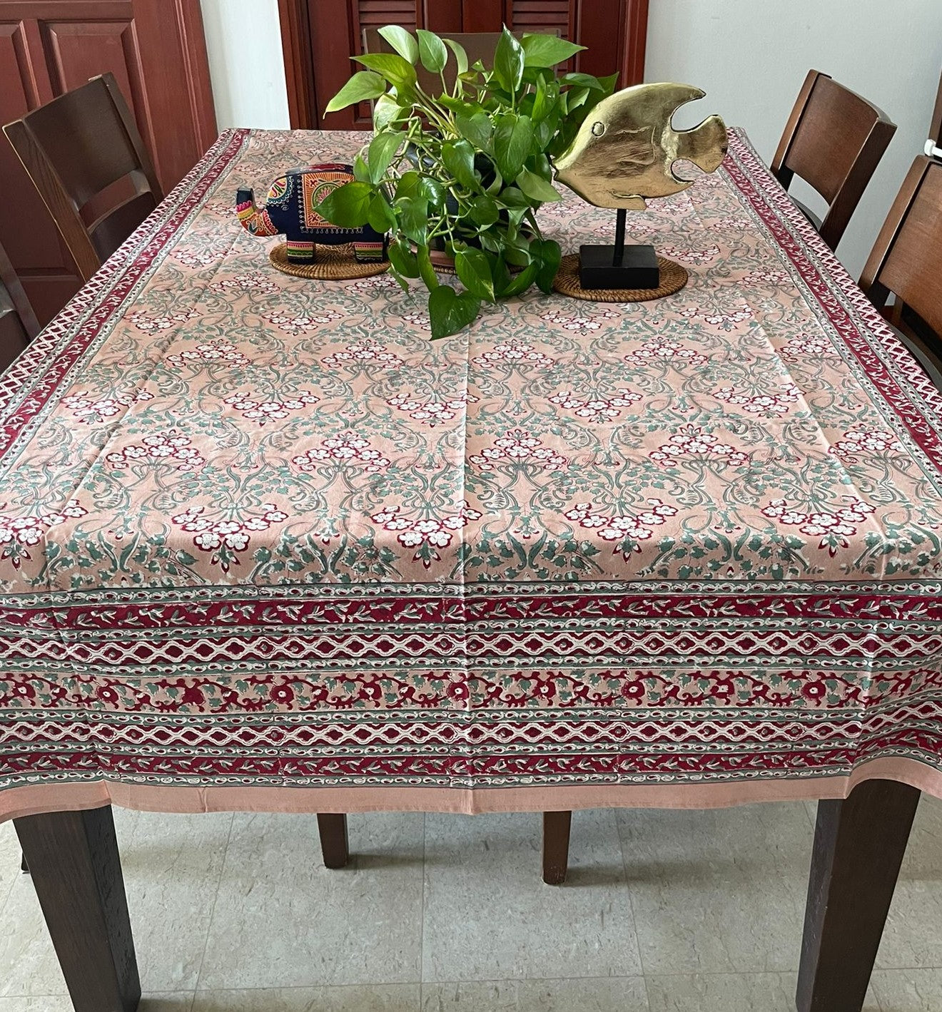 Handmade and affordable pure cotton block printed  dining table cover for women, shop now in Singapore