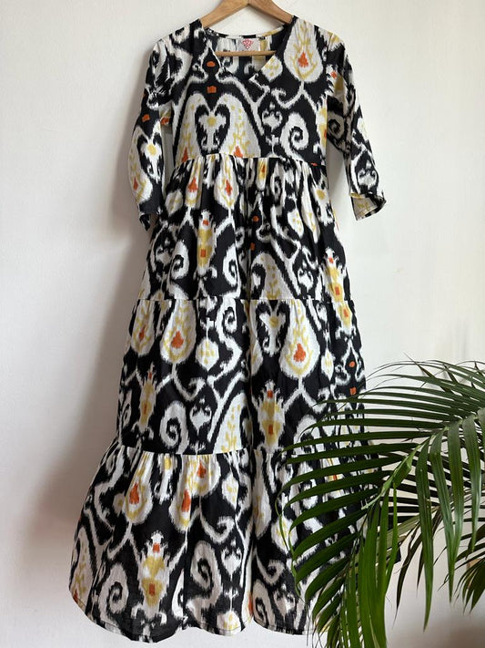 Handmade and affordable pure Cotton Tiered Maxi Dress in Black and White for women, buy now in Singapore